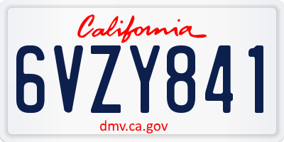 CA license plate 6VZY841