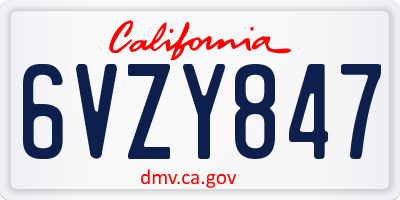 CA license plate 6VZY847