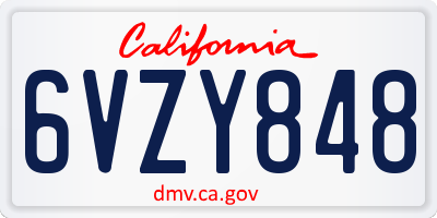 CA license plate 6VZY848