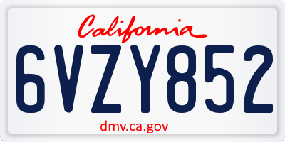 CA license plate 6VZY852