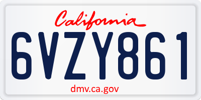 CA license plate 6VZY861