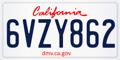 CA license plate 6VZY862