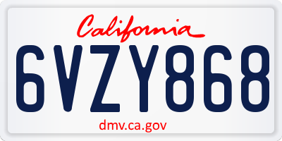 CA license plate 6VZY868