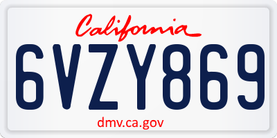 CA license plate 6VZY869