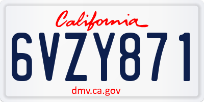 CA license plate 6VZY871