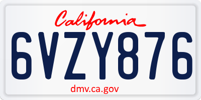 CA license plate 6VZY876