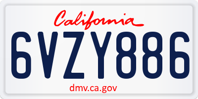 CA license plate 6VZY886