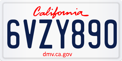 CA license plate 6VZY890