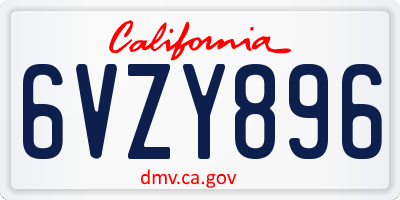 CA license plate 6VZY896