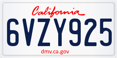 CA license plate 6VZY925