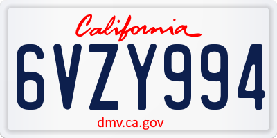 CA license plate 6VZY994