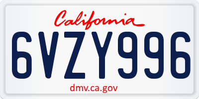 CA license plate 6VZY996