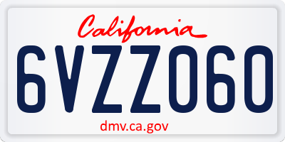 CA license plate 6VZZ060