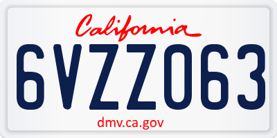 CA license plate 6VZZ063