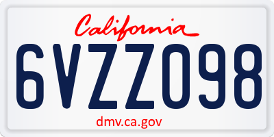 CA license plate 6VZZ098