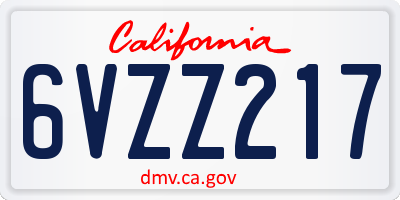 CA license plate 6VZZ217