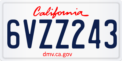 CA license plate 6VZZ243