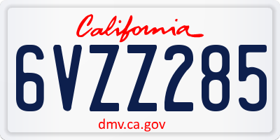 CA license plate 6VZZ285