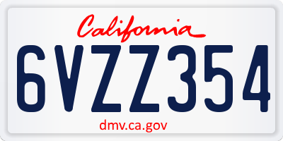 CA license plate 6VZZ354