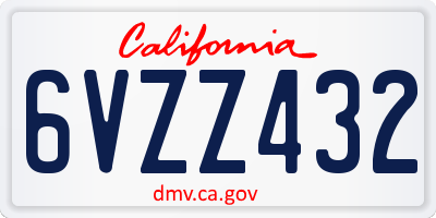 CA license plate 6VZZ432