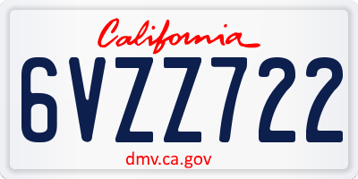 CA license plate 6VZZ722