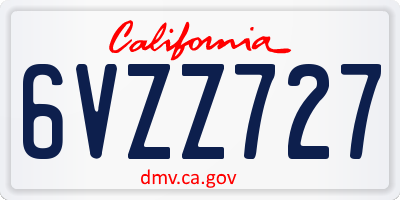 CA license plate 6VZZ727