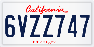 CA license plate 6VZZ747