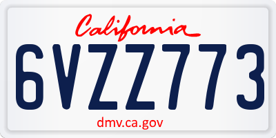 CA license plate 6VZZ773