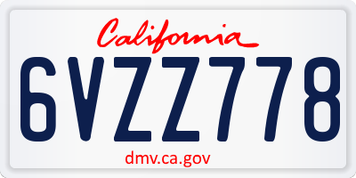 CA license plate 6VZZ778