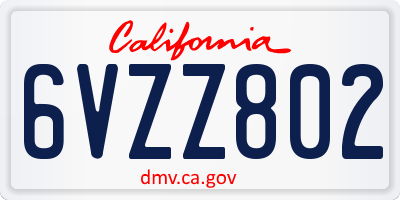 CA license plate 6VZZ802