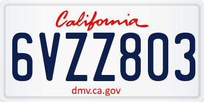 CA license plate 6VZZ803