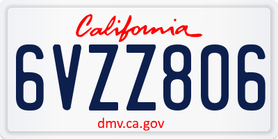CA license plate 6VZZ806