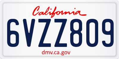 CA license plate 6VZZ809