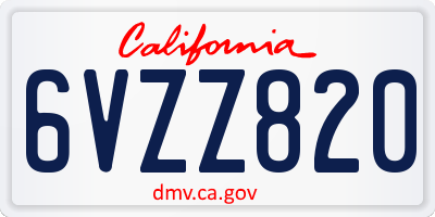 CA license plate 6VZZ820