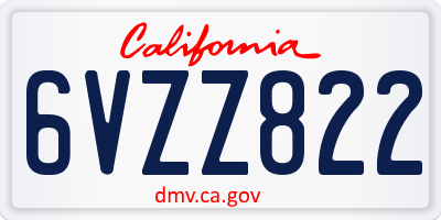 CA license plate 6VZZ822