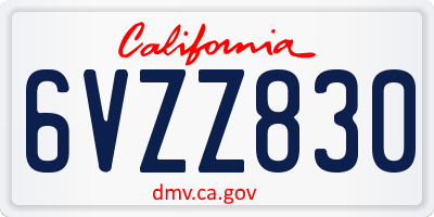 CA license plate 6VZZ830