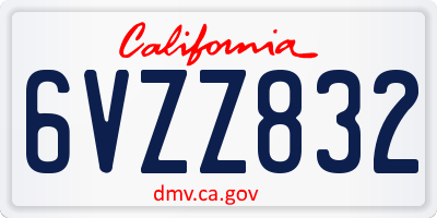 CA license plate 6VZZ832
