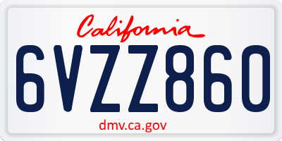 CA license plate 6VZZ860