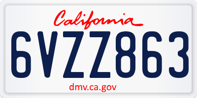 CA license plate 6VZZ863