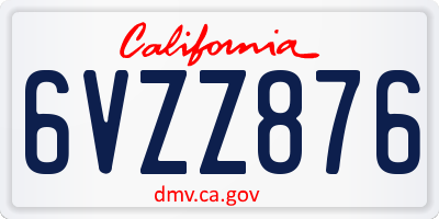 CA license plate 6VZZ876