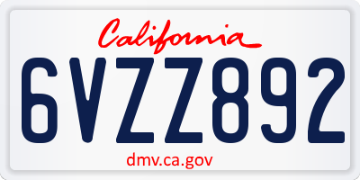 CA license plate 6VZZ892