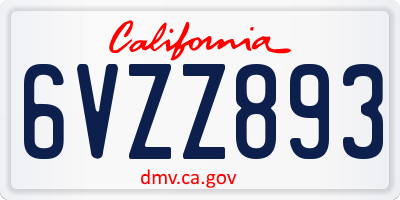 CA license plate 6VZZ893