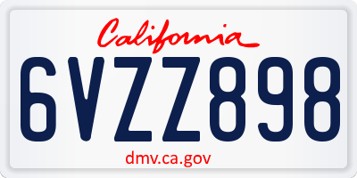 CA license plate 6VZZ898