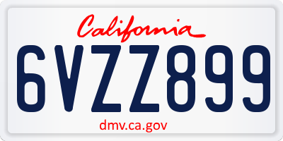 CA license plate 6VZZ899
