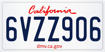 CA license plate 6VZZ906