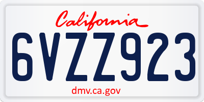 CA license plate 6VZZ923