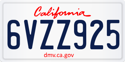 CA license plate 6VZZ925