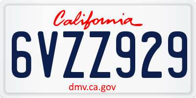 CA license plate 6VZZ929
