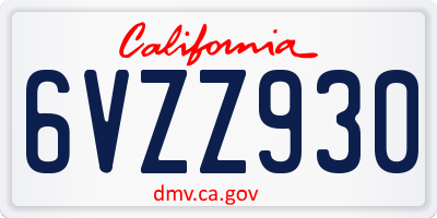 CA license plate 6VZZ930