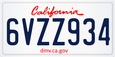 CA license plate 6VZZ934